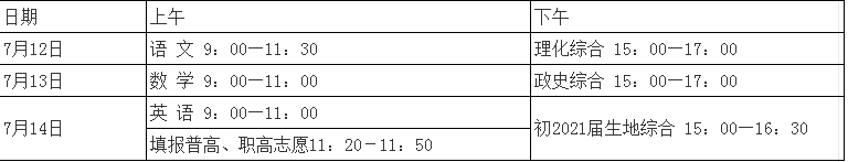 內(nèi)江2022年中考時(shí)間表